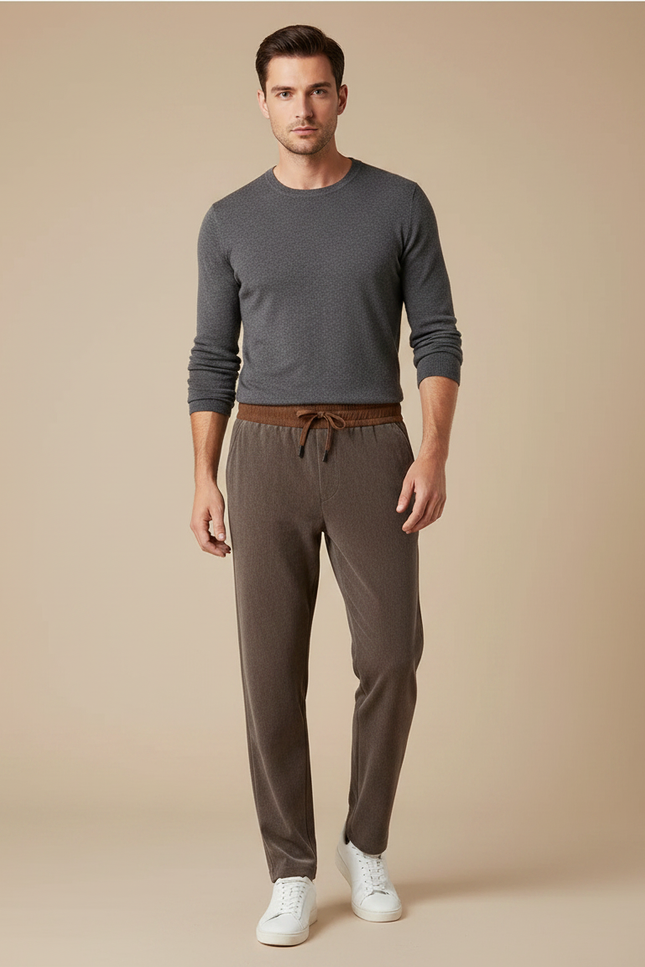 Pantalon Velours Marron Cordon Décontracté Coupe Droite Homme