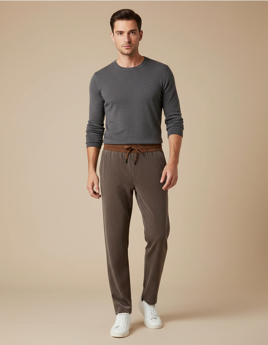 Pantalon Velours Marron Cordon Décontracté Coupe Droite Homme