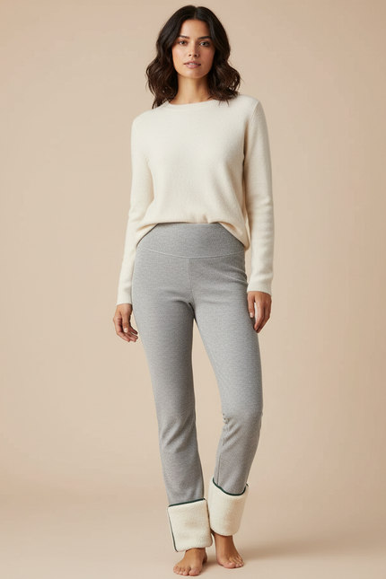 Pantalon Velours Gris Molletonné Chaud Femme Doux