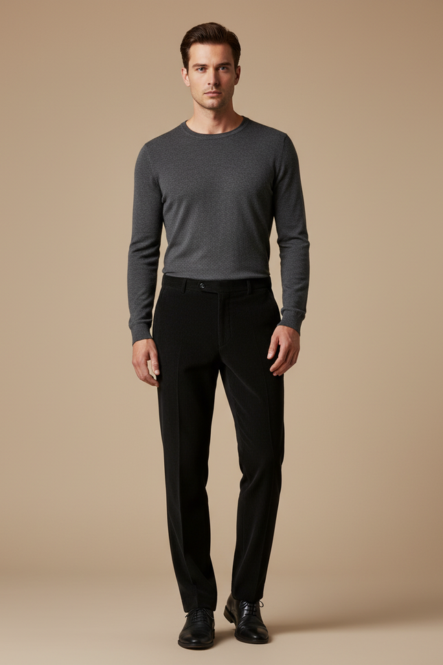 Pantalon Velours Homme Noir Côtelé Droit Élégant