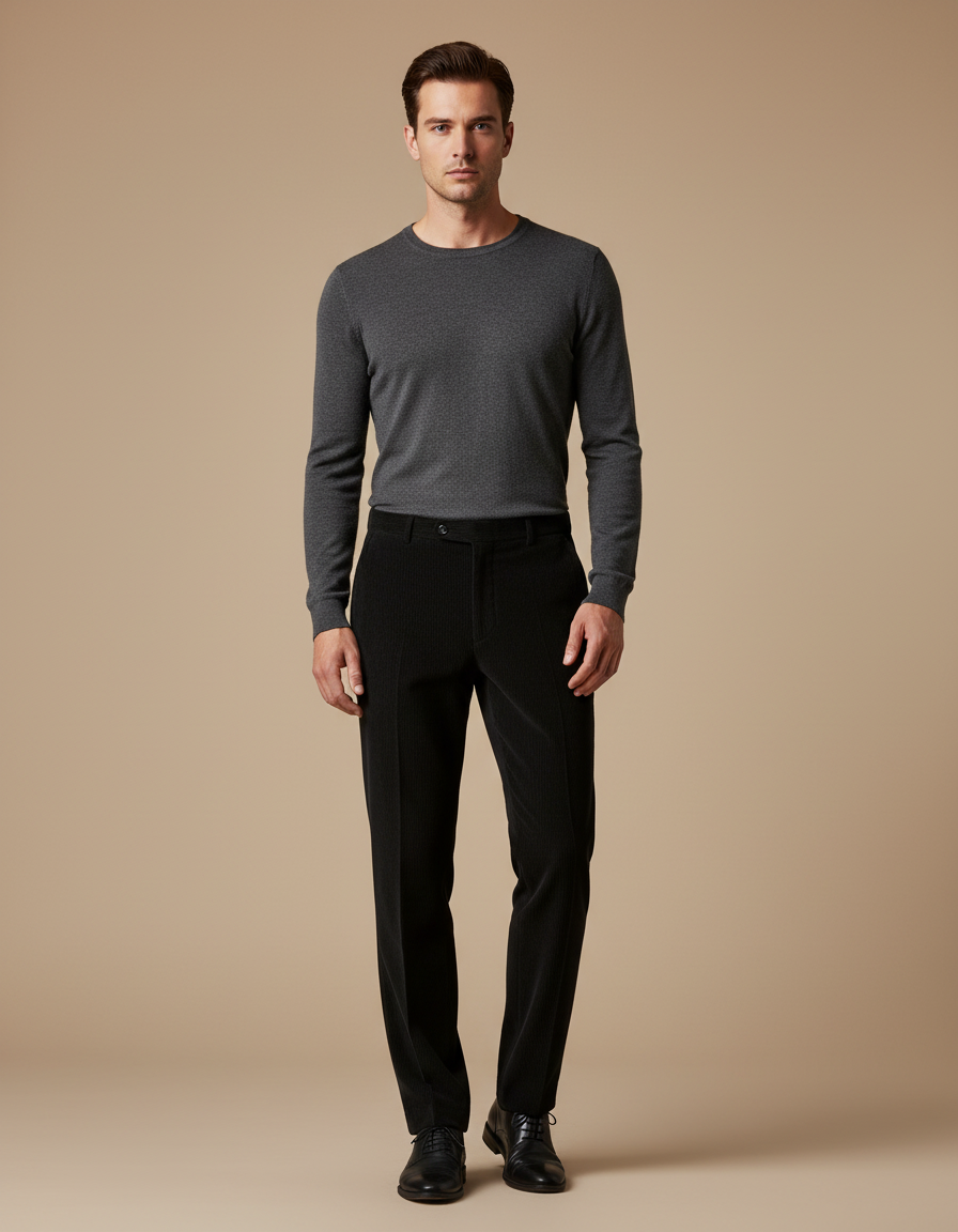 Pantalon Velours Homme Noir Côtelé Droit Élégant