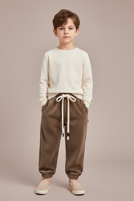 Pantalon Velours Marron Chaud Décontracté Épais Enfant