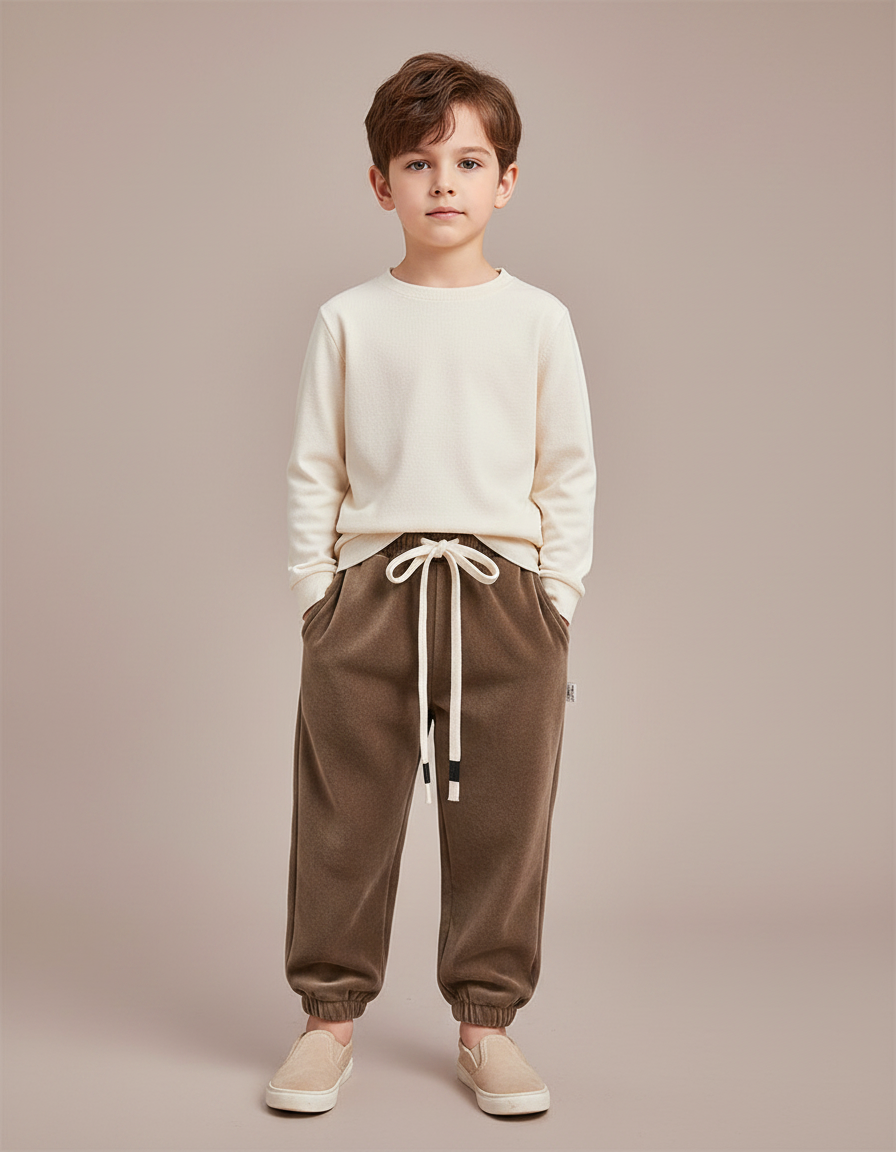 Pantalon Velours Marron Chaud Décontracté Épais Enfant