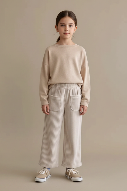 Pantalon Velours Côtelé Ample Beige Enfant - Cordé