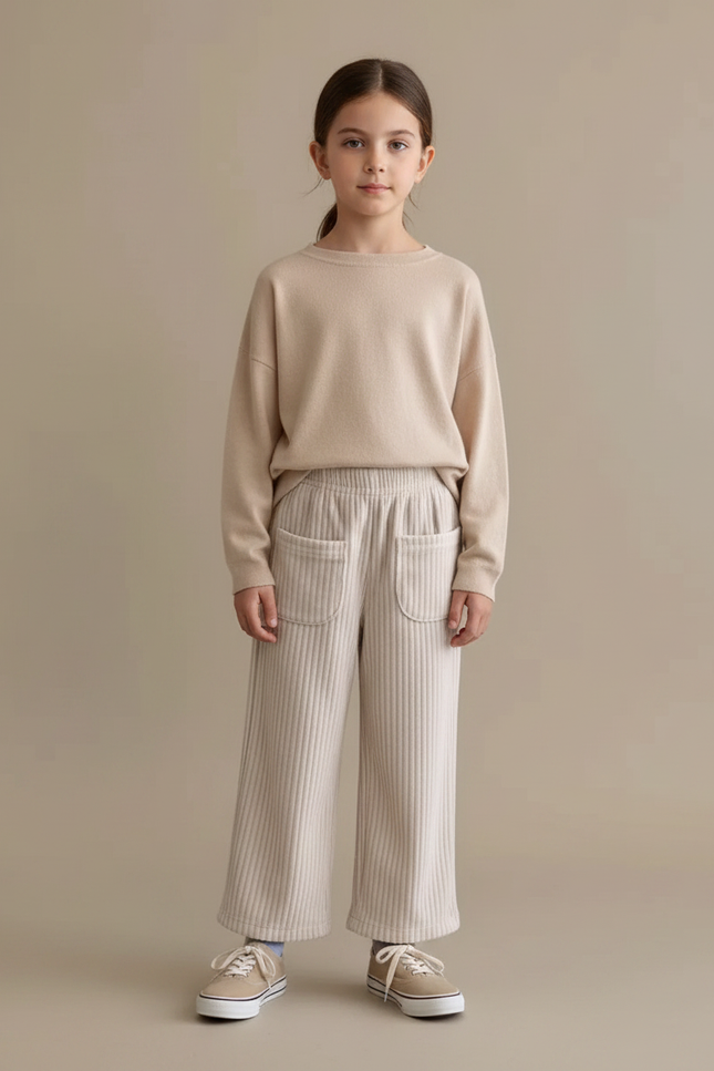 Pantalon Velours Côtelé Ample Beige Enfant - Cordé