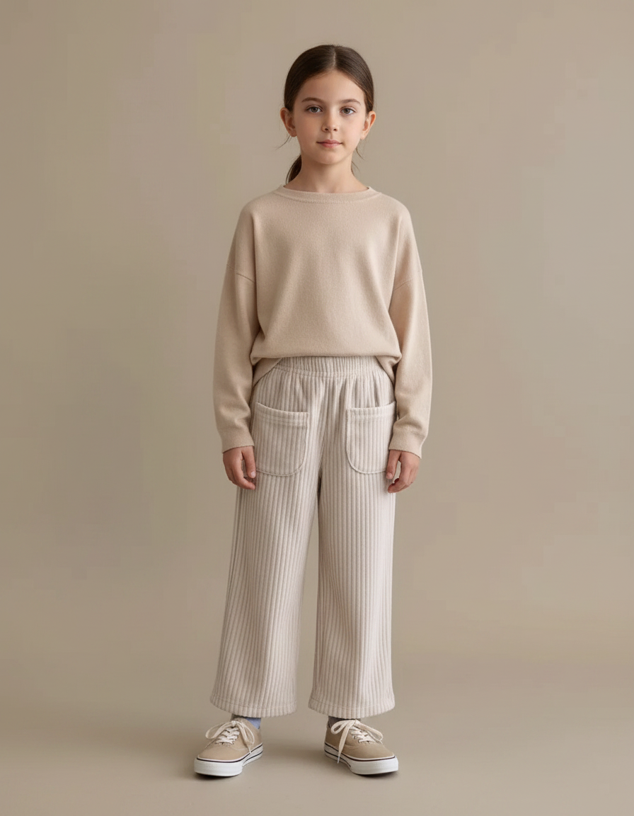 Pantalon Velours Côtelé Ample Beige Enfant - Cordé