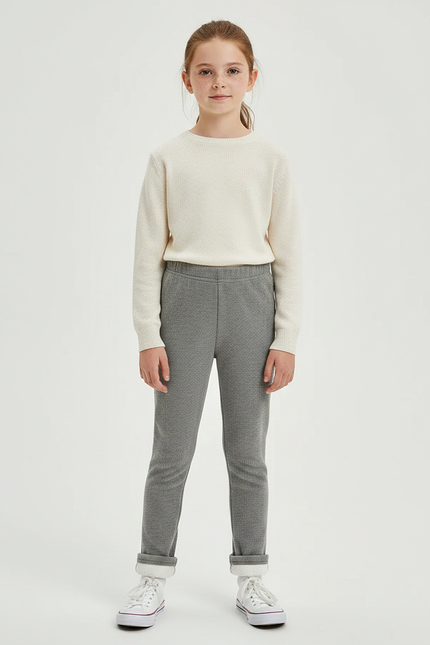 Pantalon Velours Gris Chiné Fille Chaud Hiver - Molleton