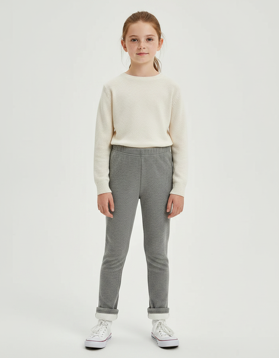 Pantalon Velours Gris Chiné Fille Chaud Hiver - Molleton