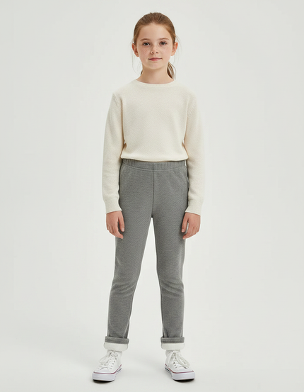 Pantalon Velours Gris Chiné Fille Chaud Hiver - Molleton