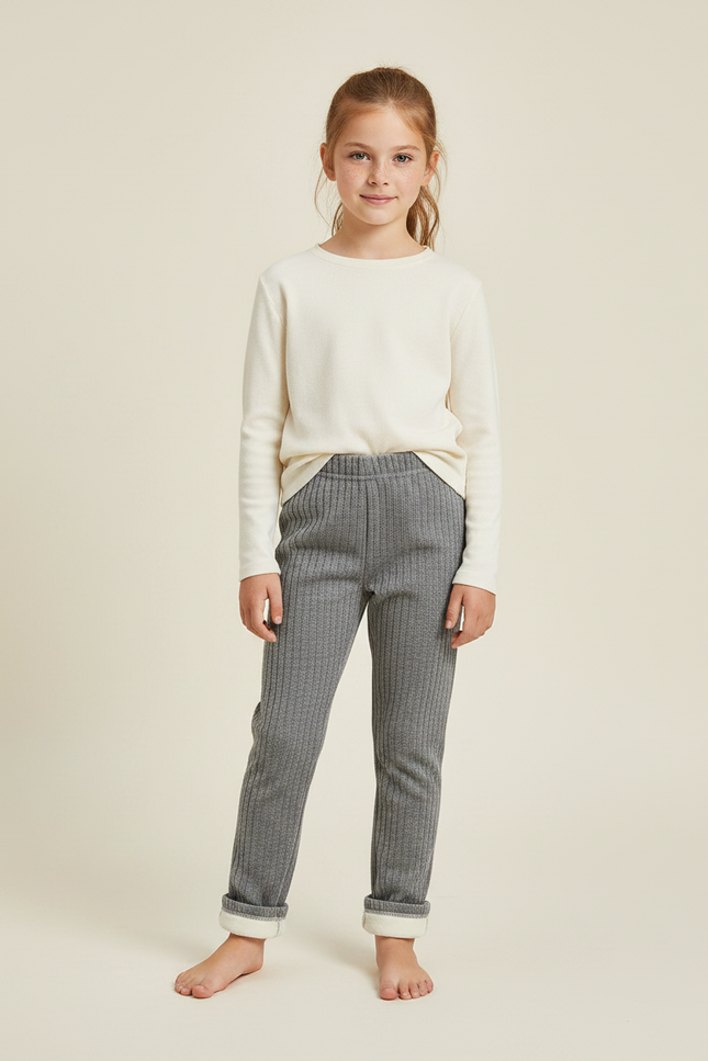 Pantalon Velours Gris Côtelé Enfant Doublé Chaud - Cordé