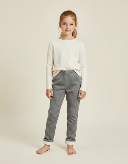 Pantalon Velours Gris Côtelé Enfant Doublé Chaud - Cordé