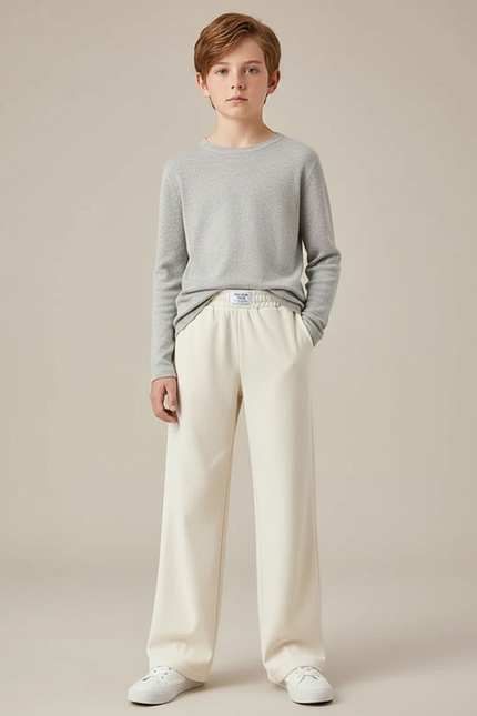 Pantalon Velours Crème Ample Confortable Garçon - Beige Molleton