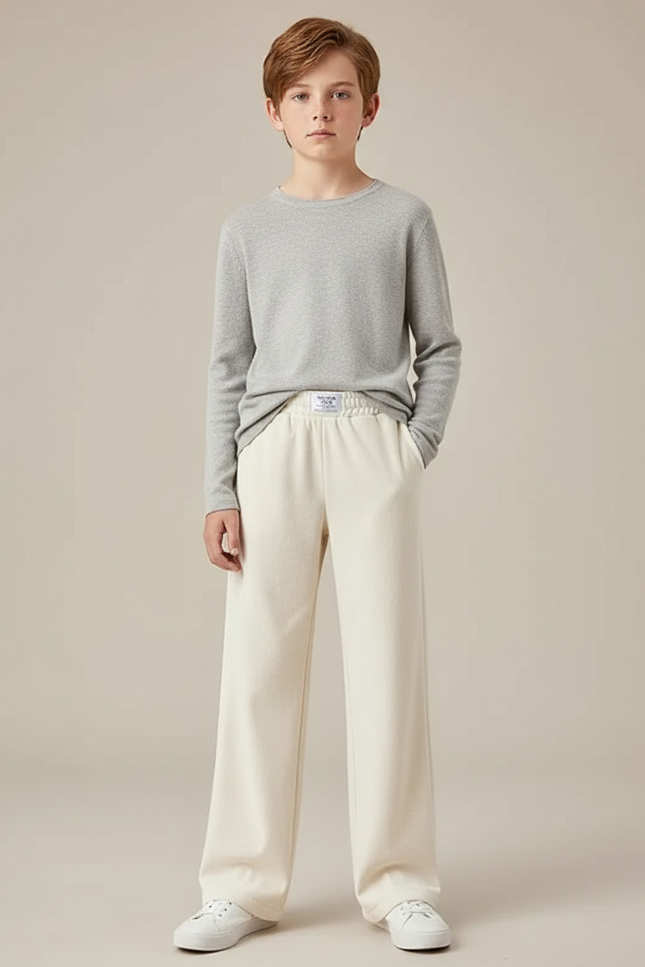 Pantalon Velours Crème Ample Confortable Garçon - Beige Molleton