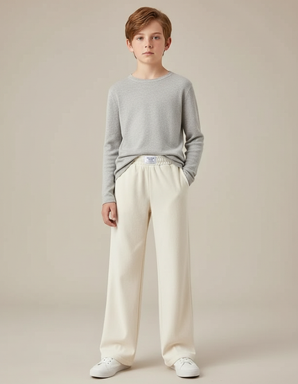 Pantalon Velours Crème Ample Confortable Garçon - Beige Molleton