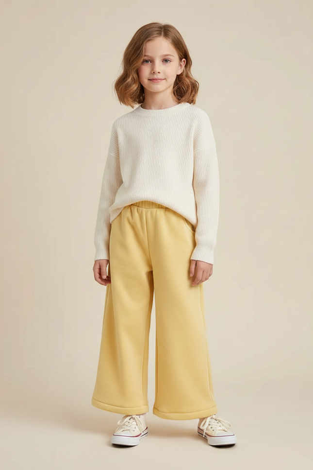 Pantalon Velours Jaune Ample Décontracté Fille