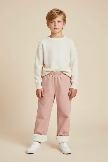 Pantalon Velours Rose Côtelé Doublé Enfant Confortable