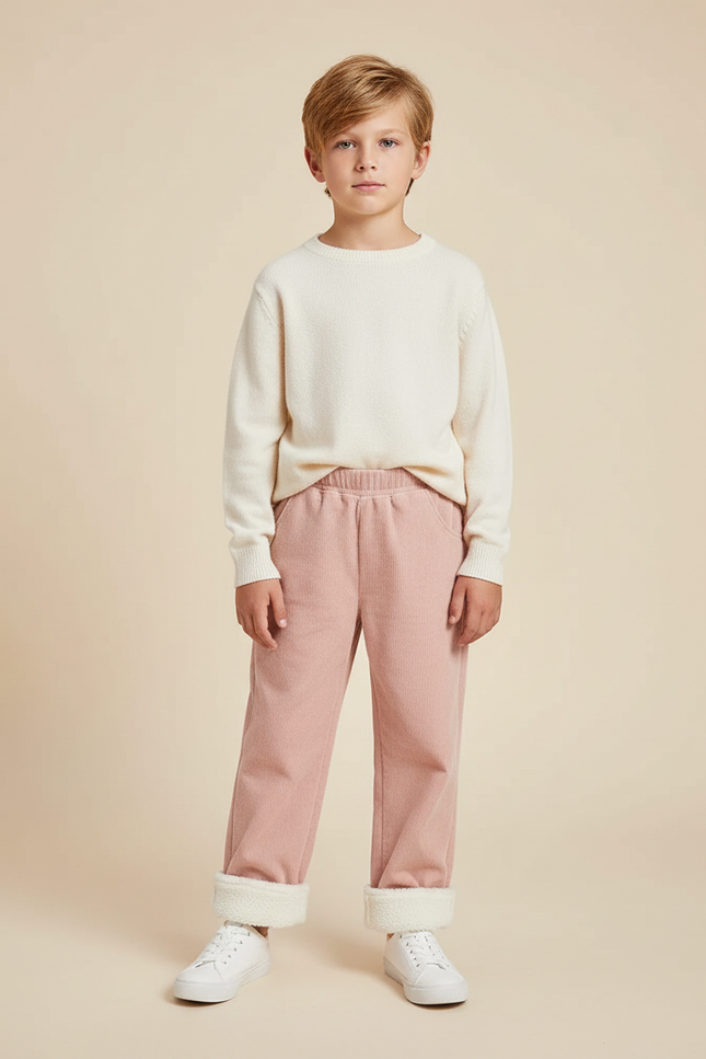 Pantalon Velours Rose Côtelé Doublé Enfant Confortable