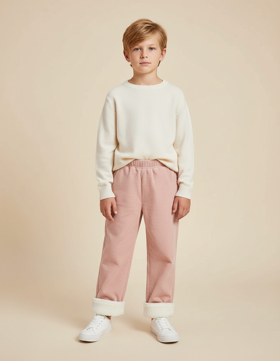 Pantalon Velours Rose Côtelé Doublé Enfant Confortable