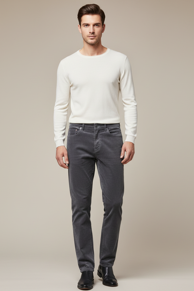 Pantalon Velours Droit - Gris Cordé