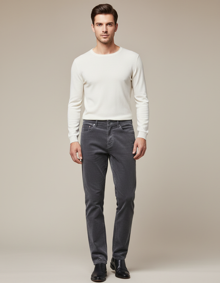 Pantalon Velours Droit - Gris Cordé