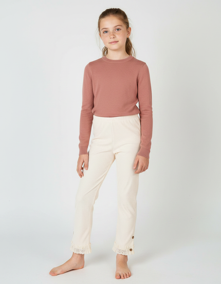 Pantalon Velours Côtelé Écru Enfant Dentelle Boutons - Beige Cordé