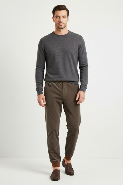Pantalon Velours Marron Côtelé Slim Cordon Décontracté - Cordé