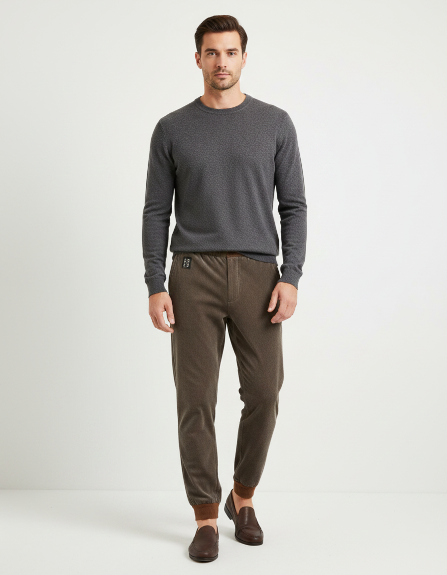 Pantalon Velours Marron Côtelé Slim Cordon Décontracté - Cordé