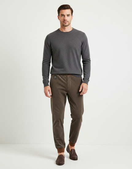 Pantalon Velours Marron Côtelé Slim Cordon Décontracté - Cordé