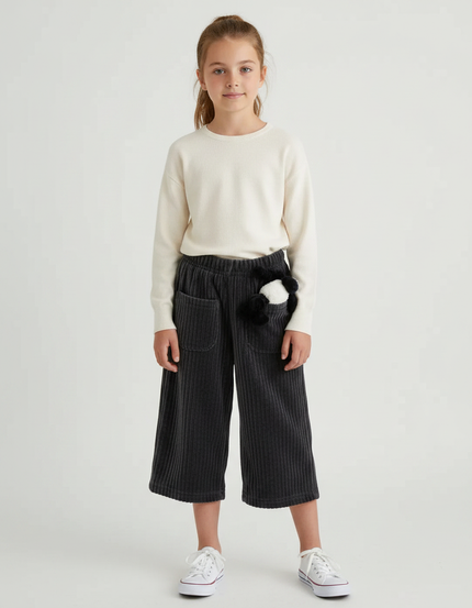 Pantalon Velours Côtelé Ample Gris Fille - Cordé
