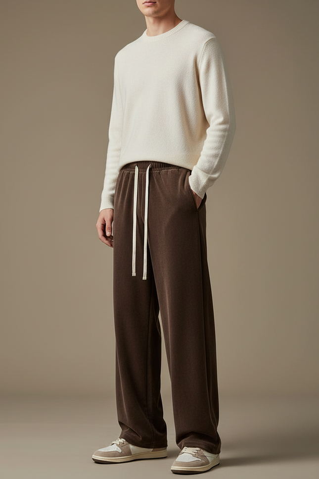 Pantalon Velours Marron Ample Décontracté Homme