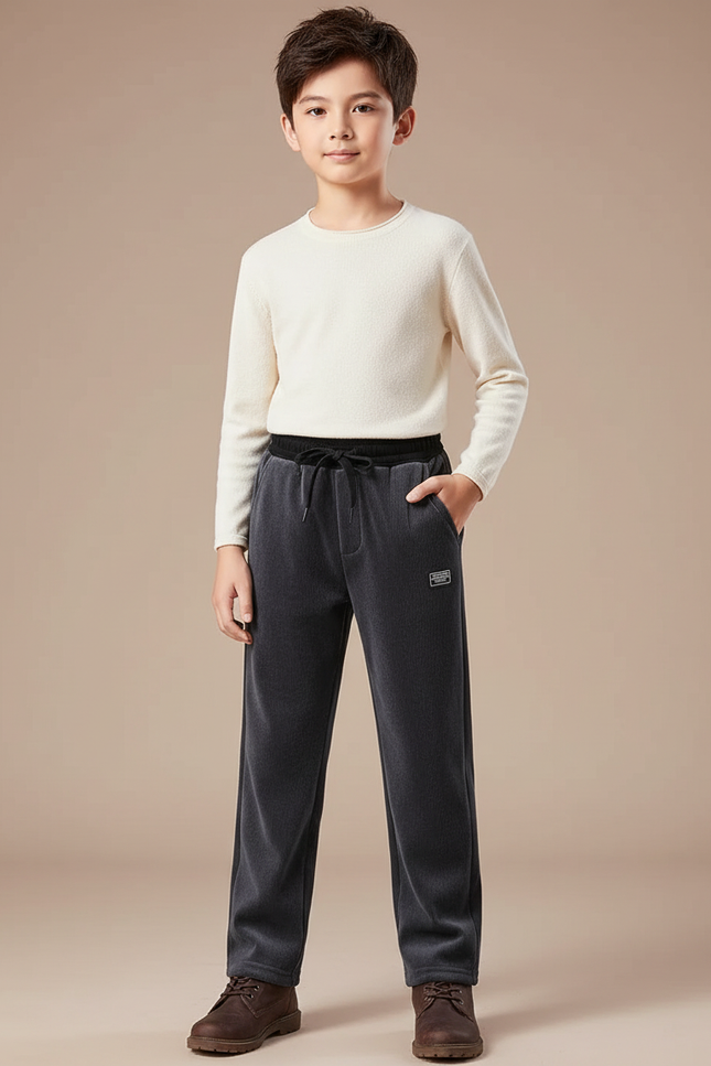 Pantalon Velours Gris Côtelé Droit Ample Enfant - Cordé