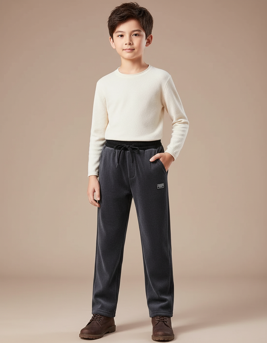 Pantalon Velours Gris Côtelé Droit Ample Enfant - Cordé