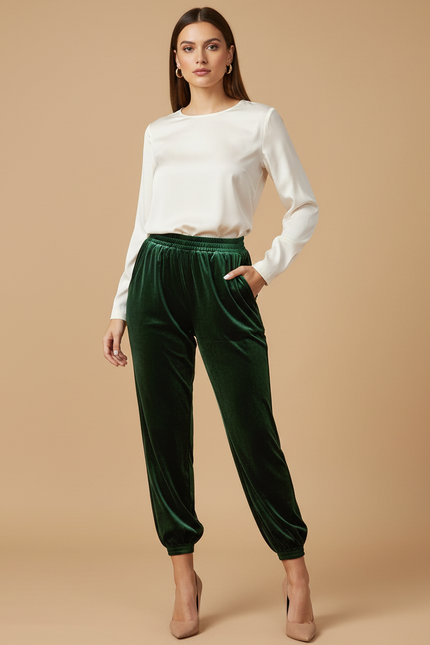 Pantalon Velours Femme Vert Bouteille