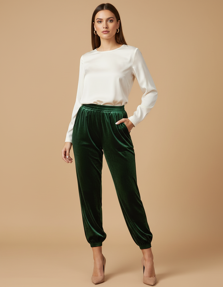 Pantalon Velours Femme Vert Bouteille