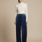 Pantalon Velours Bleu Marine Ample Décontracté Fluide
