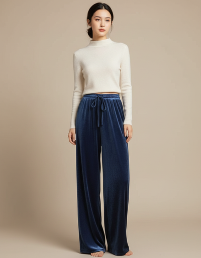 Pantalon Velours Femme Bleu