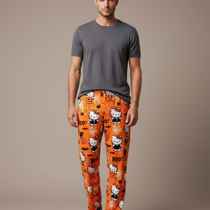 Pantalon Velours Orange Hello Kitty Halloween Décontracté