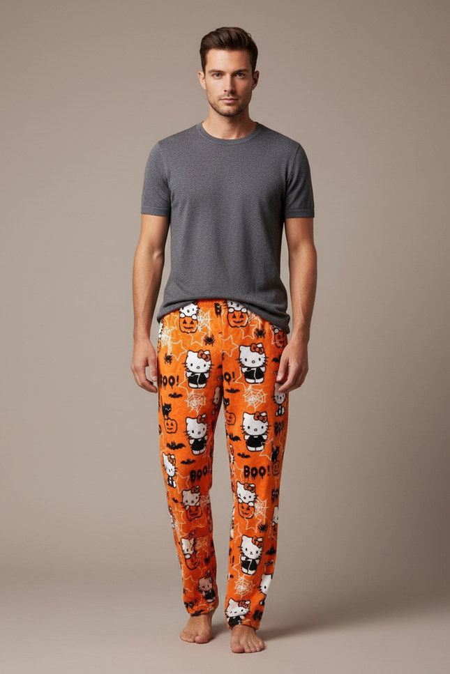 Pantalon Velours Orange Hello Kitty Halloween Décontracté