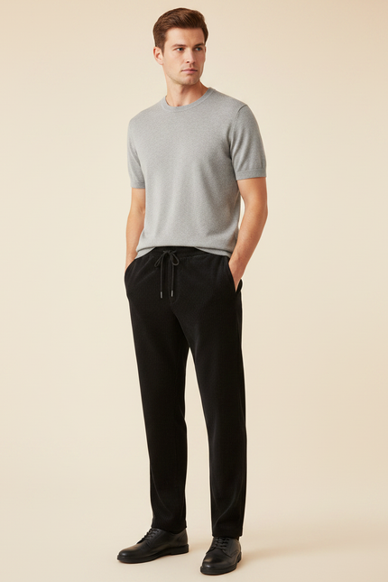 Pantalon Velours Noir Plissé Fluide Décontracté Homme - Cordé