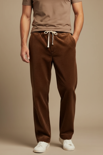 Pantalon Velours Côtelé Marron Droit Homme Décontracté - Cordé