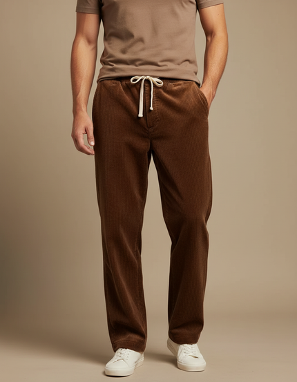 Pantalon Velours Côtelé Marron Droit Homme Décontracté - Cordé
