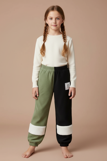 Pantalon Velours Bicolore Côtelé Sherpa Enfant Chaud Décontracté - Multicolore Cordé