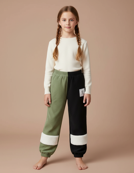 Pantalon Velours Bicolore Côtelé Sherpa Enfant Chaud Décontracté - Multicolore Cordé