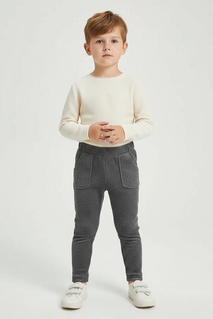 Pantalon Velours Côtelé Gris Enfant Doux Ajusté - Cordé
