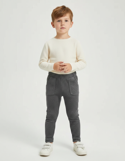 Pantalon Velours Côtelé Gris Enfant Doux Ajusté - Cordé