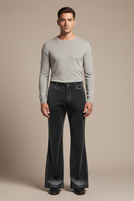 Pantalon Velours Homme Évasé Gris Confortable Élégant