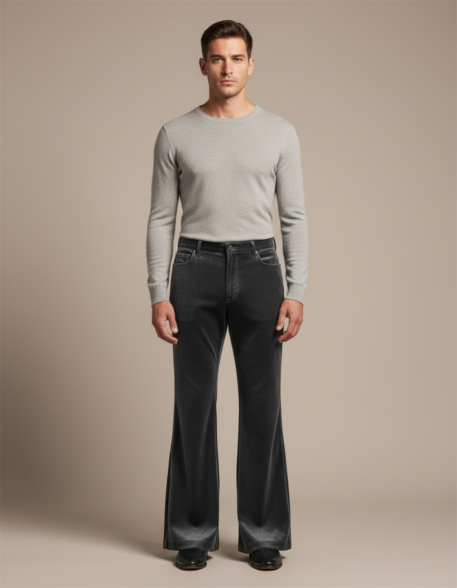 Pantalon Velours Homme Évasé Gris Confortable Élégant