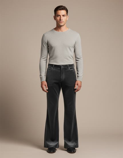 Pantalon Velours Homme Évasé Gris Confortable Élégant