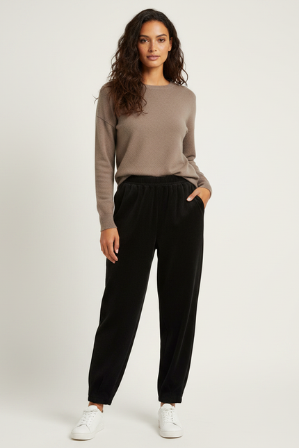 Pantalon Velours Côtelé Noir Ample Décontracté Femme - Cordé