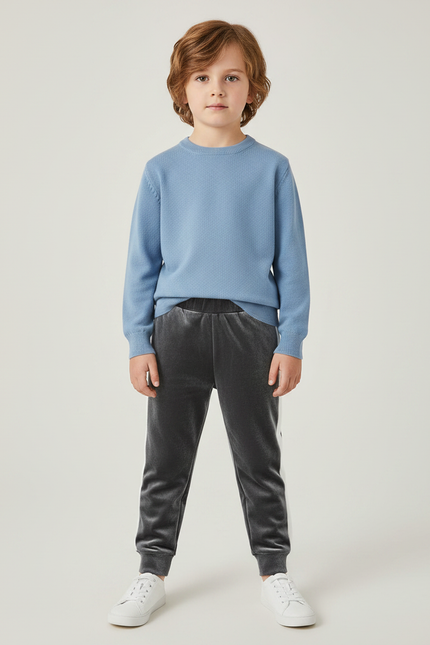 Pantalon Velours Gris Jogging Rayures Blanches Enfant
